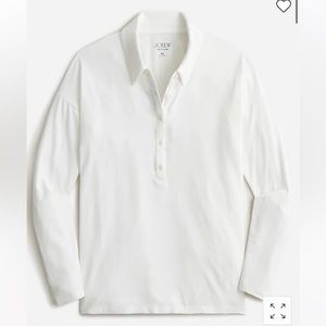 J. Crew NWT Relaxed Long-Sleeve Stretch Linen-Blend Polo Shirt